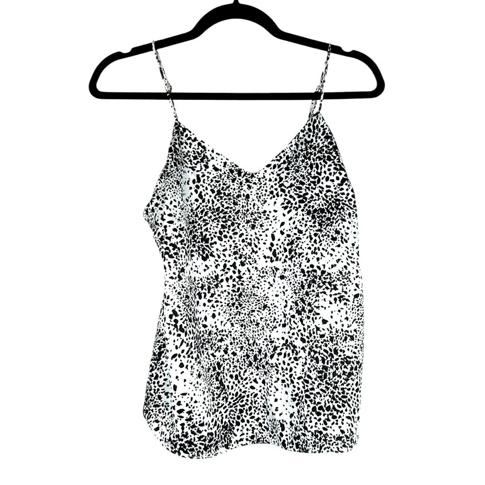 Nine West Black & White Leopard Spaghetti Strap V-Neck Camisole Tank Top Size S